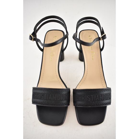Dior Dway Heeled Sandal Embroidered Satin Black Ankle Strap Block Heel Pump 35 - Picture 7 of 14